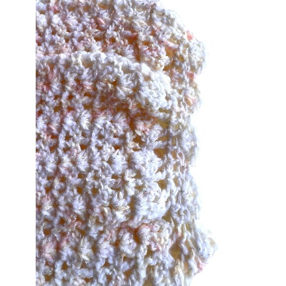 Vtg Hand Crocheted Top Women’s Puff Sleeves white Yellow Peach Glitter Yarn - Picture 5 of 9
